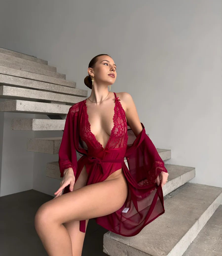 Olivia Sabahlık & Bodysuit Set Kırmızı